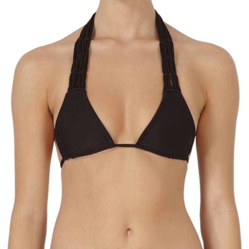 NWT XS MIKOH Venezuela Crochet Fringe Bikini Top Night black extra small